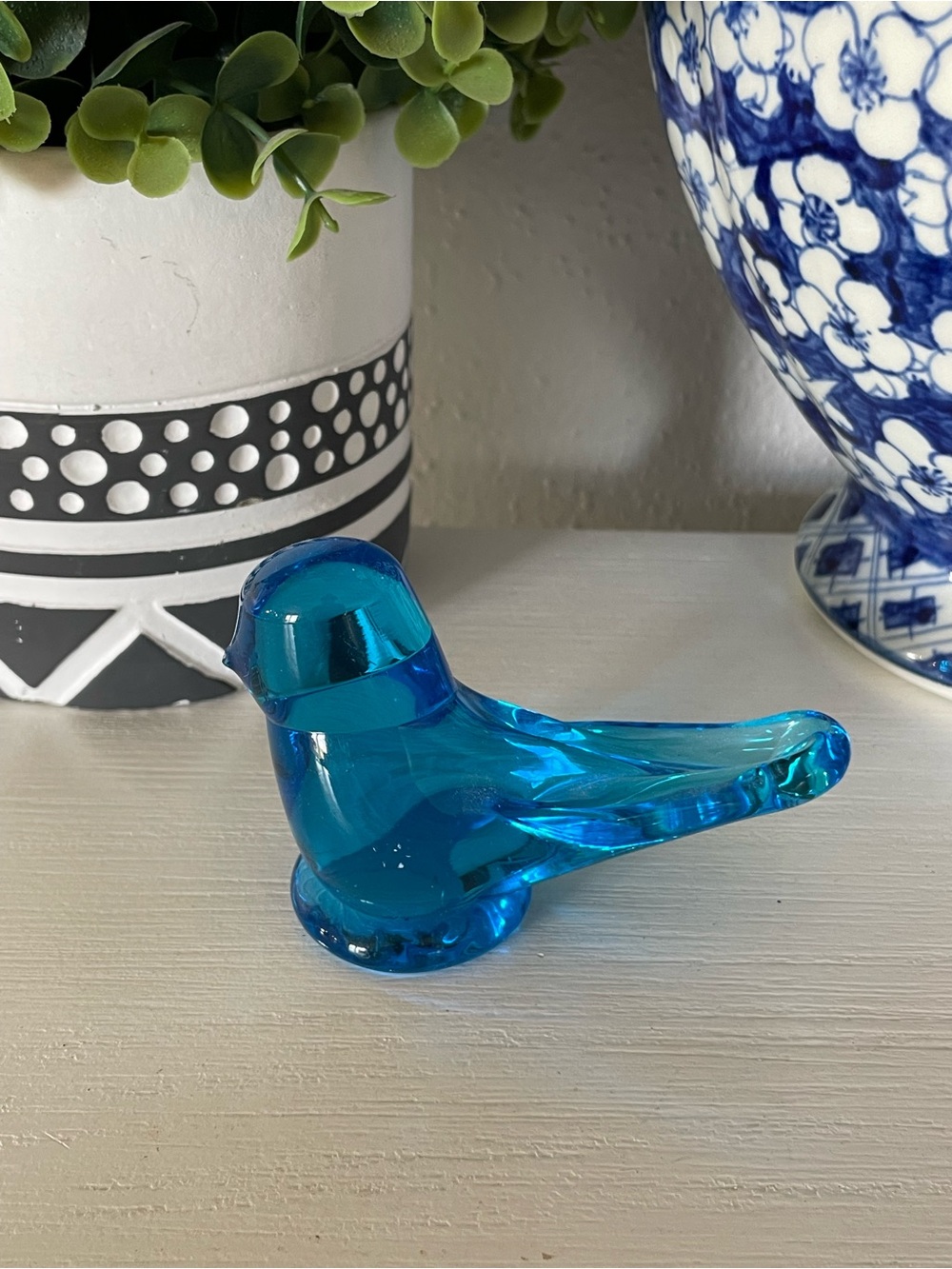 RON RAY BLUE BIRD of Happiness Blown Blue Glass Signed Paperweight Vtg 1995